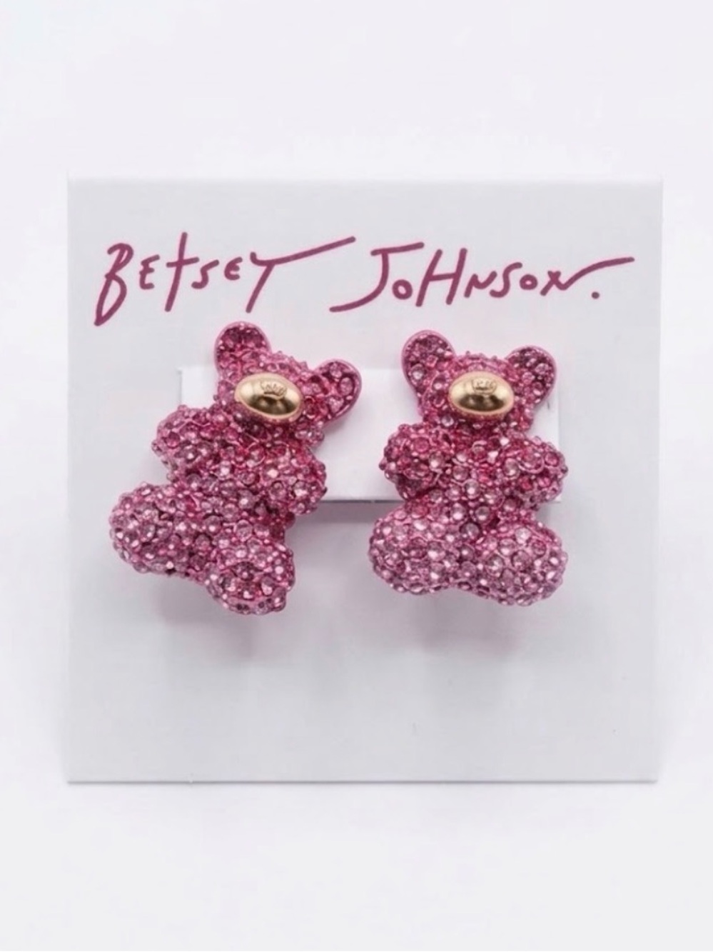 NWT ⚜️💖⚜️ Betsey Johnson Pink Crystal Teddy Bear Earrings